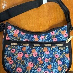 LeSportsac Blue and Pink Floral Shoulder Bag